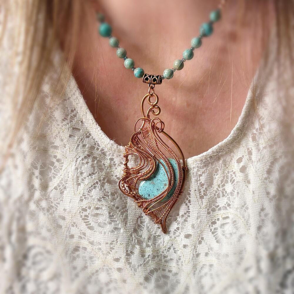 Turquoise Necklace In Copper - Picture 3 of 13
